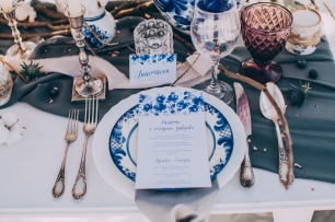 Свадьба зимой. Тематика Гжель. Декор. Сервировка.