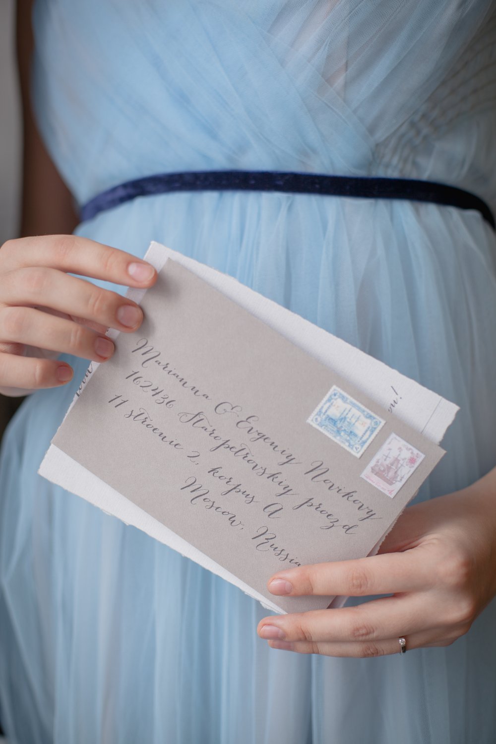 Голубое свадебное платье напрокат.