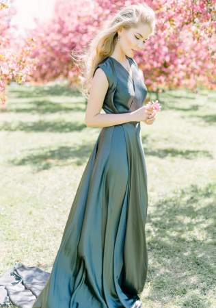 темно-серое шелковое свадебное платье, платье VARAKSINA WEDDING DRESS