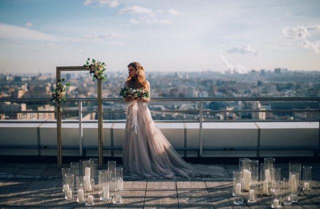 свадьба на крыше, фотосессия невесты на крыше, площадка WTC WEDDING