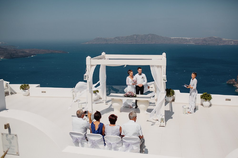 Свадебная церемония на в Греции на о. Санторини, площадка для церемонии Dana Villas, 
17.07.2013 года Екатерина & Александр