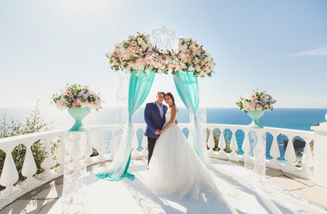 свадьба в бирюзовом цвете, бирюзовая свадебная арка, организатор АГЕНТСТВО СУПЕР СОБЫТИЙ