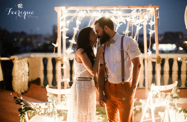 свадьба на крыше в ночное время, организатор FEERIQUE EVENT & EMOTIONS