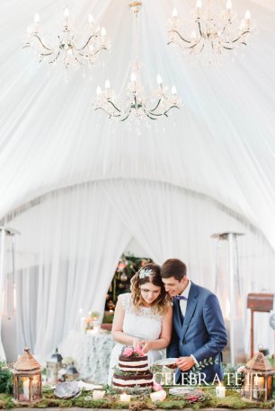 Момент разрезания свадебного торта