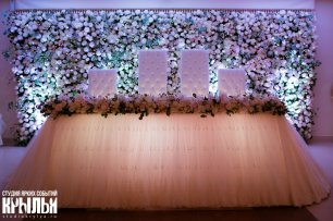 Президиум молодых, стена из живых цветов