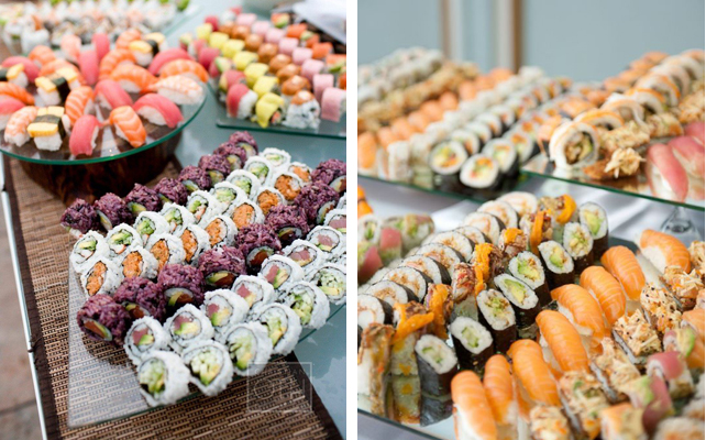 идеи для летнего свадебного меню, суши и роллы для свадебного банкета, фуршета