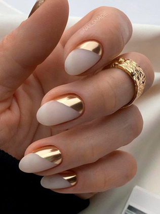 модный маникюр 2021, маникюр металлик для невесты 