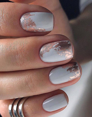 модный маникюр 2021, маникюр металлик для невесты 
