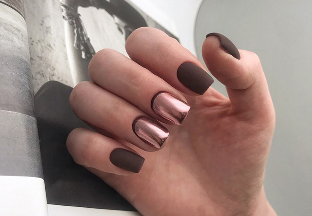 модный маникюр 2021, маникюр металлик для невесты 