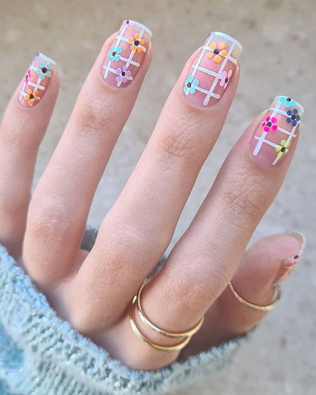  модный маникюр 2021, маникюр для невесты с цветочками 