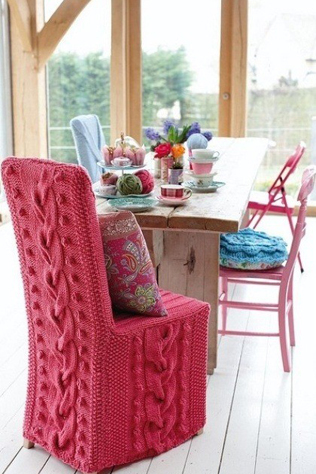 вязаная свадьба, вязаный чехол на стул и подушки 