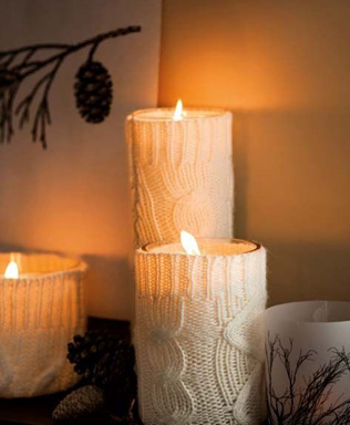 вязаная свадьба, сервировка стола, вязаные чехлы для подсвечников 