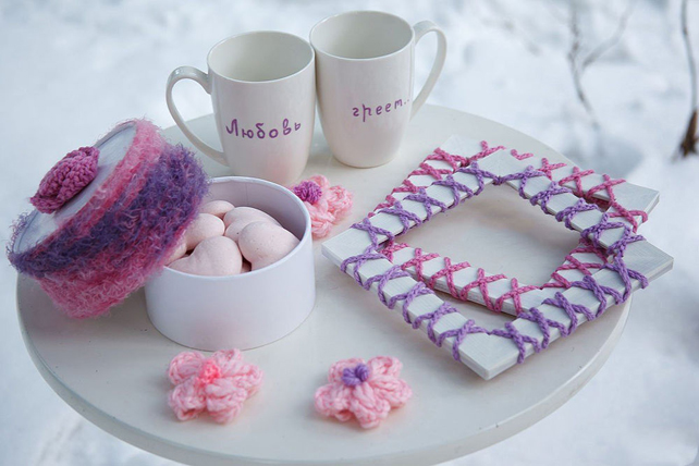 вязаная свадьба, вязаные предметы декора 