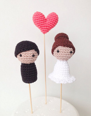 вязаная свадьба, вязаные топперы для торта 