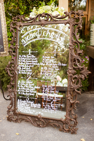 зеркало в свадебном декоре, план рассадки гостей на зеркале 