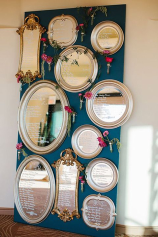 зеркало в свадебном декоре, план рассадки гостей на зеркале 