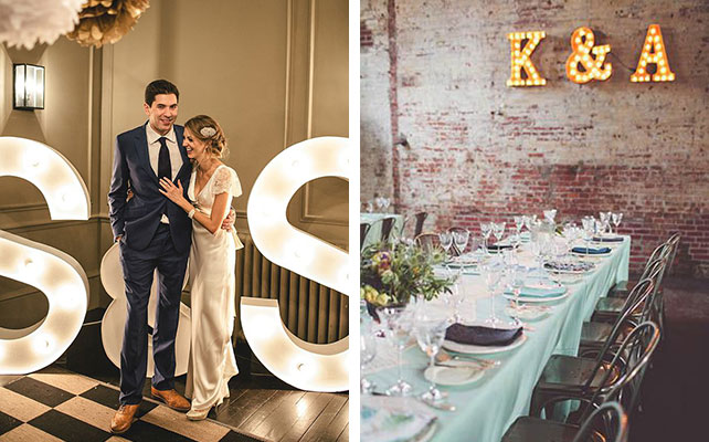 12 идей для незабываемой свадьбы,  светящиеся буквы