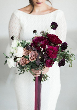 зимняя свадьба в бордовом и розовом цвете 