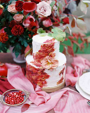 зимняя свадьба в красном и розовом цвете 