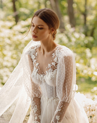 свадебные платья 2022, платье с объемными рукавами 