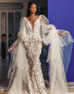 свадебные платья 2022, платье с объемными рукавами 