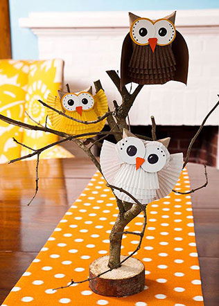 свадебный декор из обёрток для капкейков, милые совы