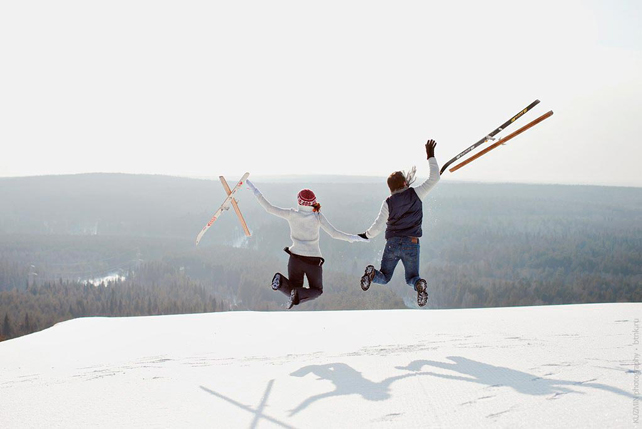 фотосессия love story с лыжами 