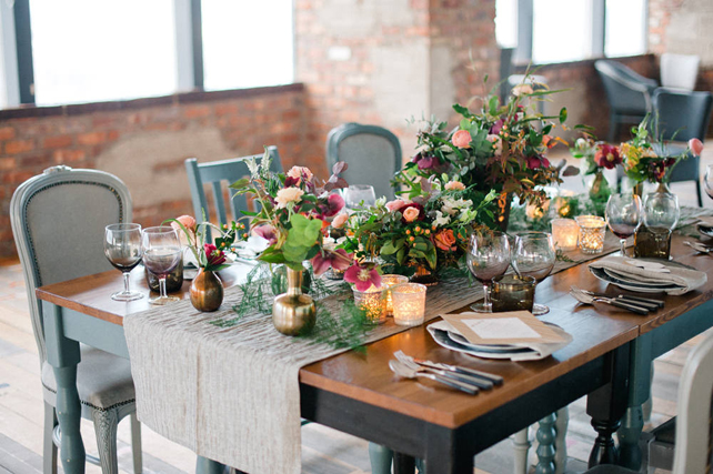 свадьба в стиле лофт, декор стола 