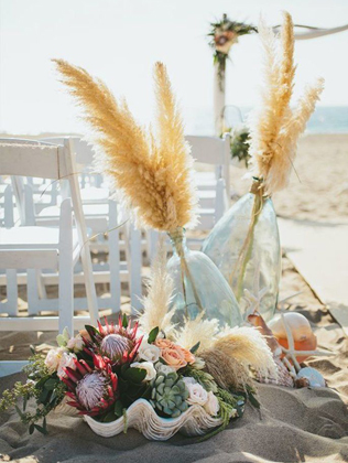 сухоцветы на свадьбе, сухоцветы в декоре церемонии 