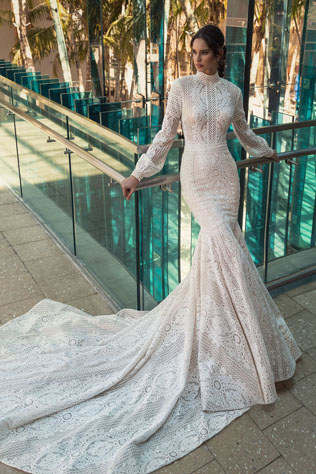 Свадебное кружевное платье-русалка артикул 201905 цвет белый в Москве