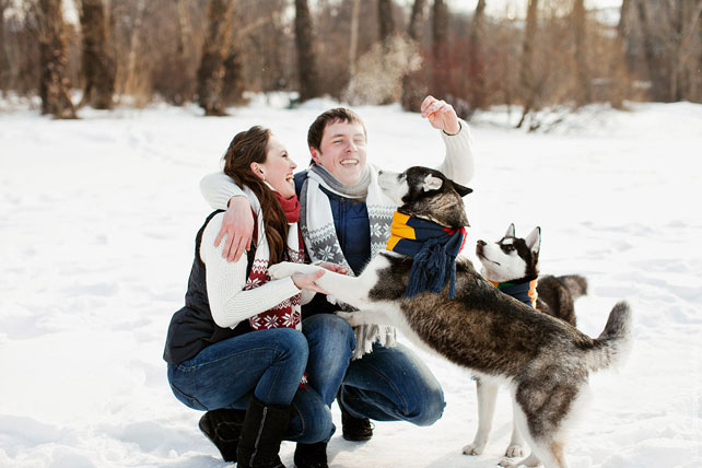 зимняя фотосессия лав стори с животными