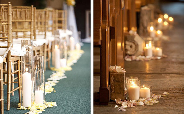 Свадебный декор, свечи в стеклянных колбах.