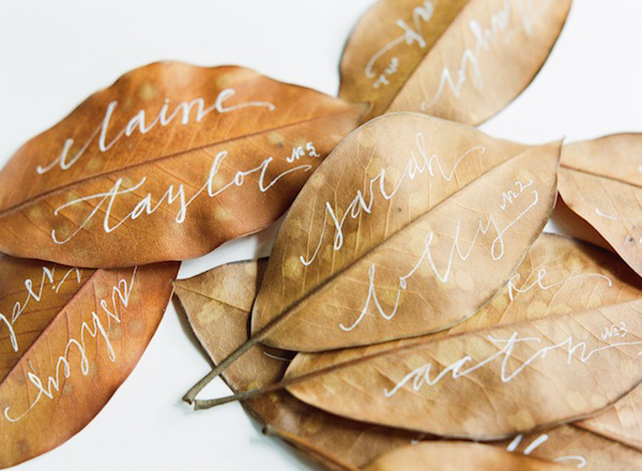 60 оригинальных идей для дизайна рассадочных карточек, листья 