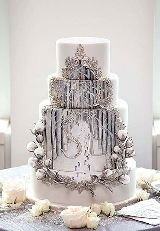 зимний расписной свадебный торт