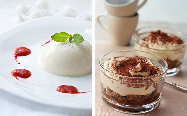 итальянская кухня, десерты тирамису и панна котта