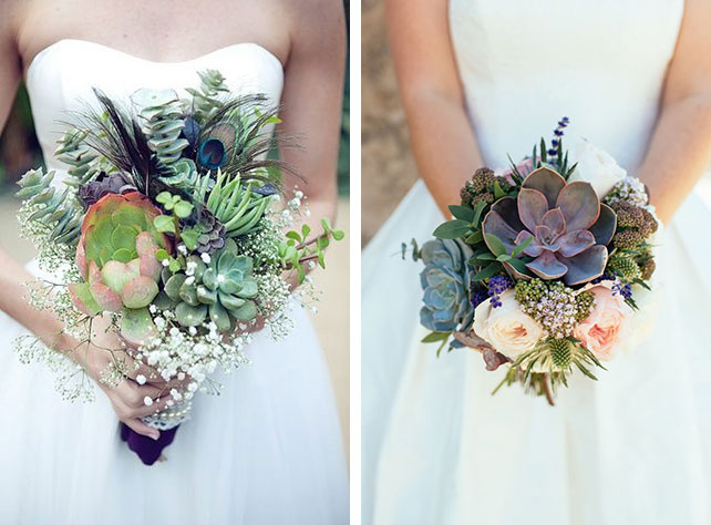 Свадебные букеты с использованием суккулентов