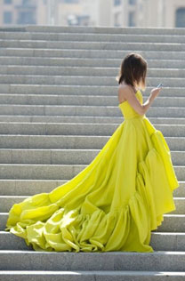 цитрусовая свадьба, зеленое платье невесты