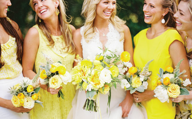 цитрусовая свадьба, подружки невесты в желтом