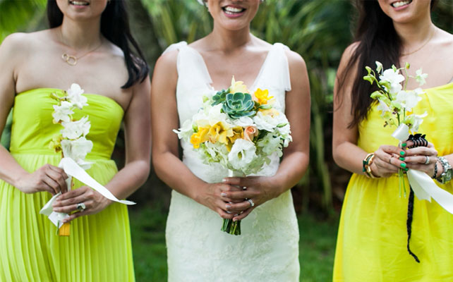 цитрусовая свадьба, подружки невесты в салатовом