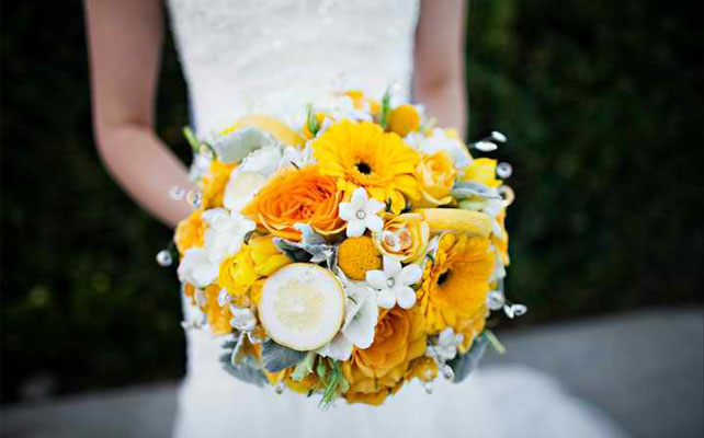 цитрусовая свадьба, букет невесты