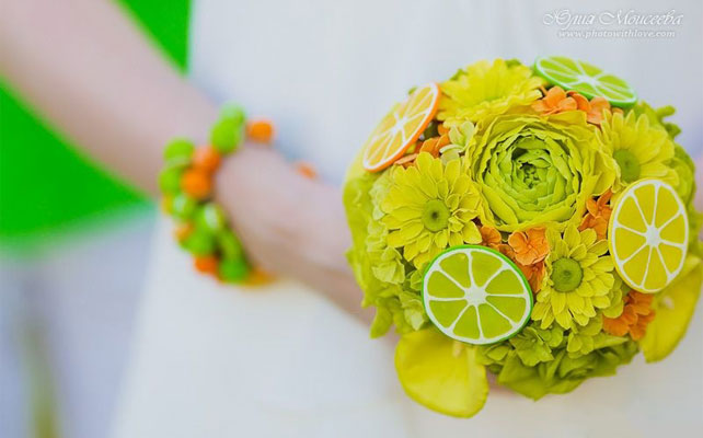 цитрусовая свадьба, букет невесты