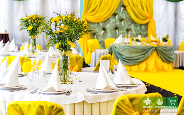 цитрусовая свадьба, декор зала