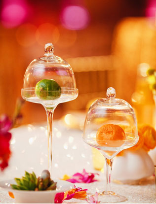 цитрусовая свадьба, оформление стола