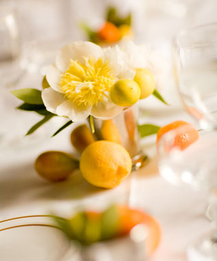 цитрусовая свадьба, оформление стола