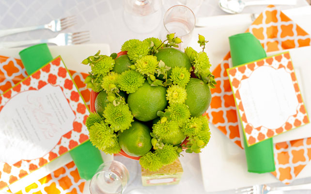 цитрусовая свадьба, оформление стола