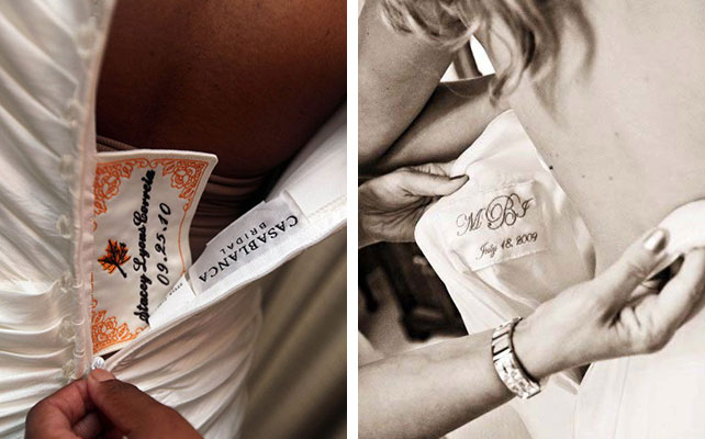 Уникальные детали на вашей свадьбе, как сделать торжество особенным, лейбл для платья невесты
