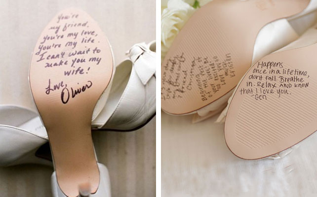 Уникальные детали на вашей свадьбе, как сделать торжество особенным, надпись на подошве свадебных туфель