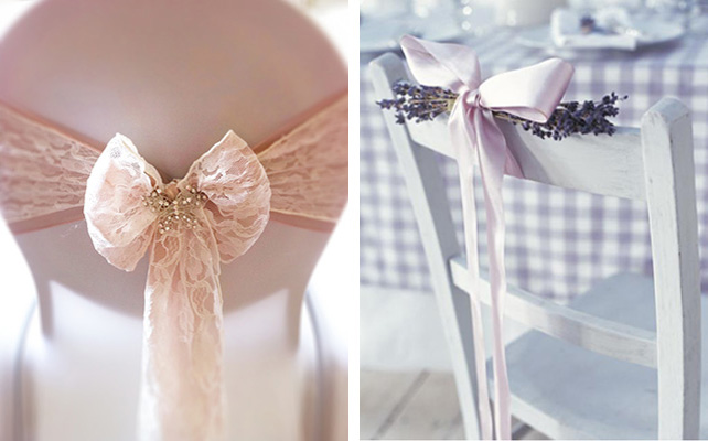 Украшение стульев с бантов из ткани