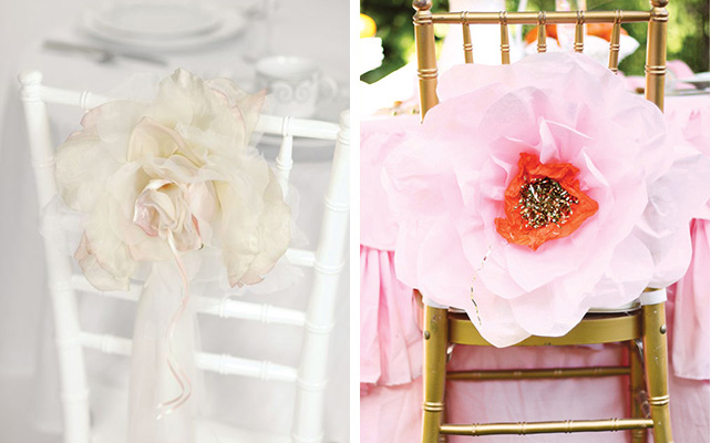Украшение стульев с помощью тканевых цветов