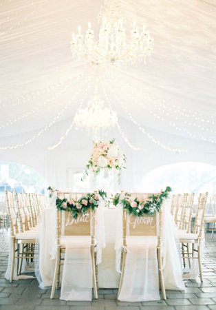 Декор стульев живыми цветами и листьями 